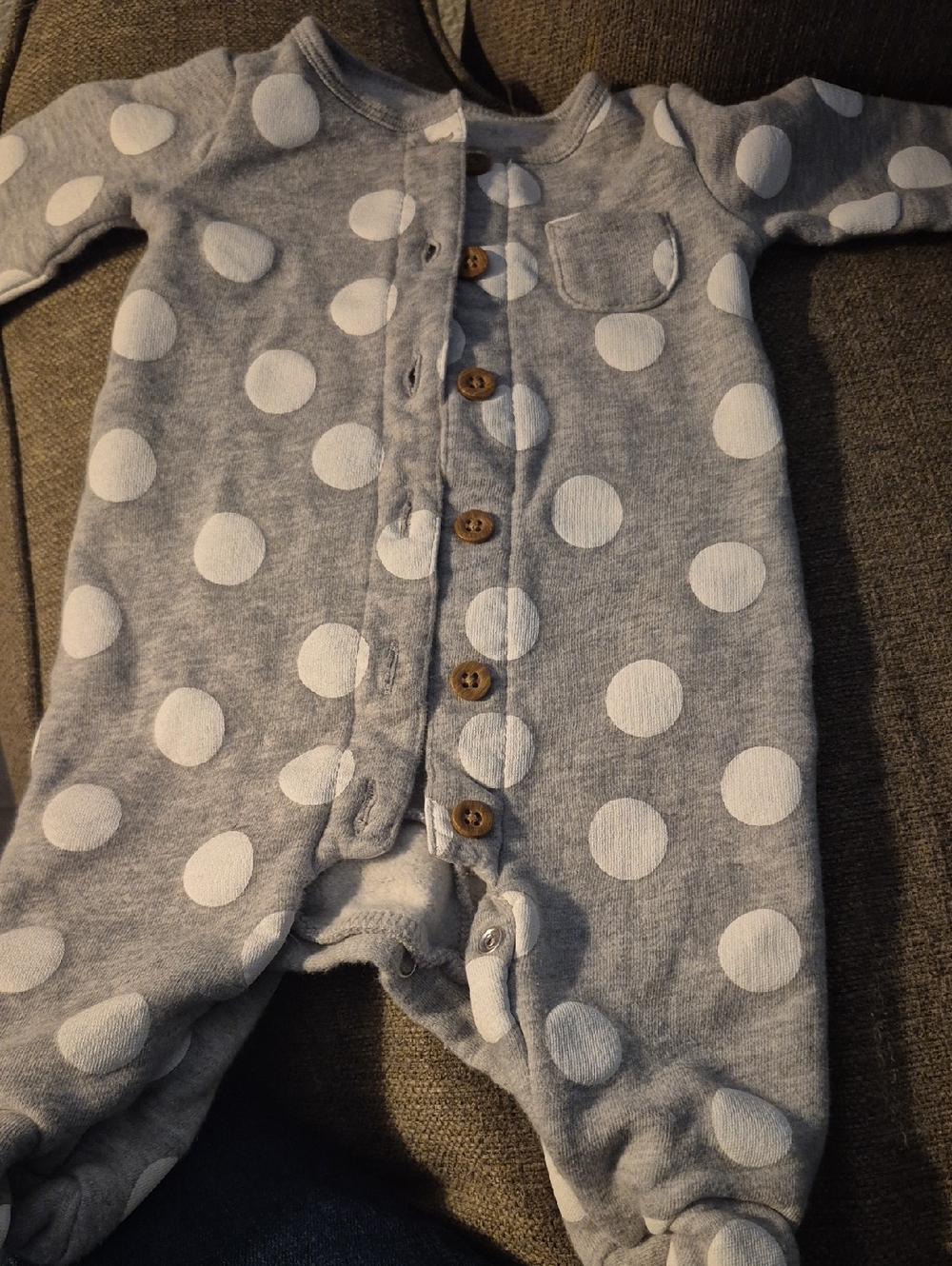 Carter's Gray and White Polka Dot Footed One-Piece